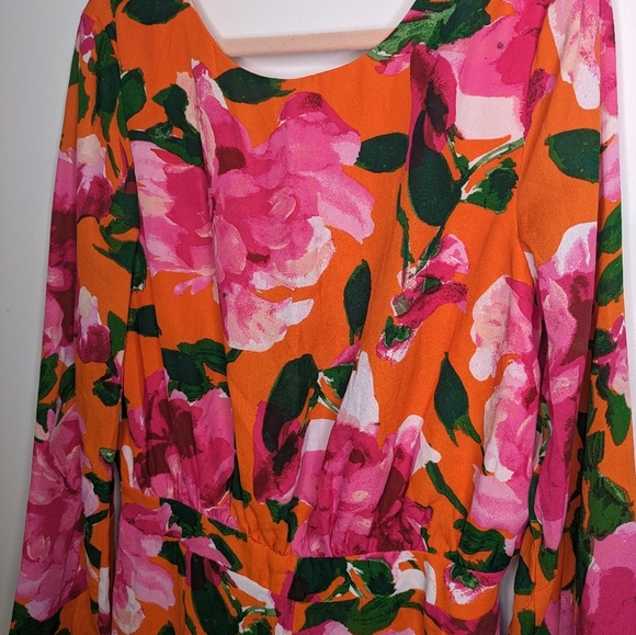Lulu's Romper Sweetest Song Orange Floral Print Backless Long Sleeve NWT - Picture 8 of 16